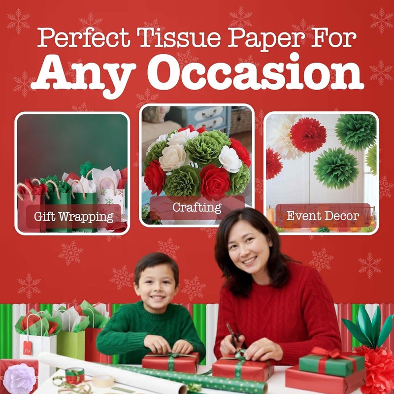 Ocean Tides Premium 30 Sheets (20x26 Inches) Valentine’s Wrapping Paper – Gift Wrapping Tissue Paper Bulk for Romantic Gifts & Birthdays – Colored Tissue Papers for Gift Bags, Red, White, Green - Image 2